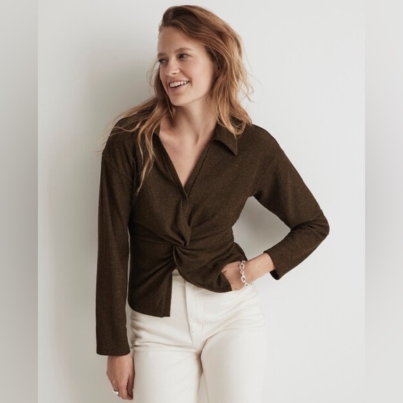 Madewell Tops - NWT Madewell Green Twist-Front Long-Sleeve Top Size Large